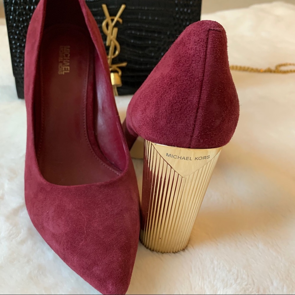 MICHAEL KORS RED WINE AND GOLD HEELS